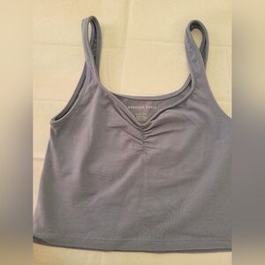 American Eagle Dusty Blue Ruched Front Tank